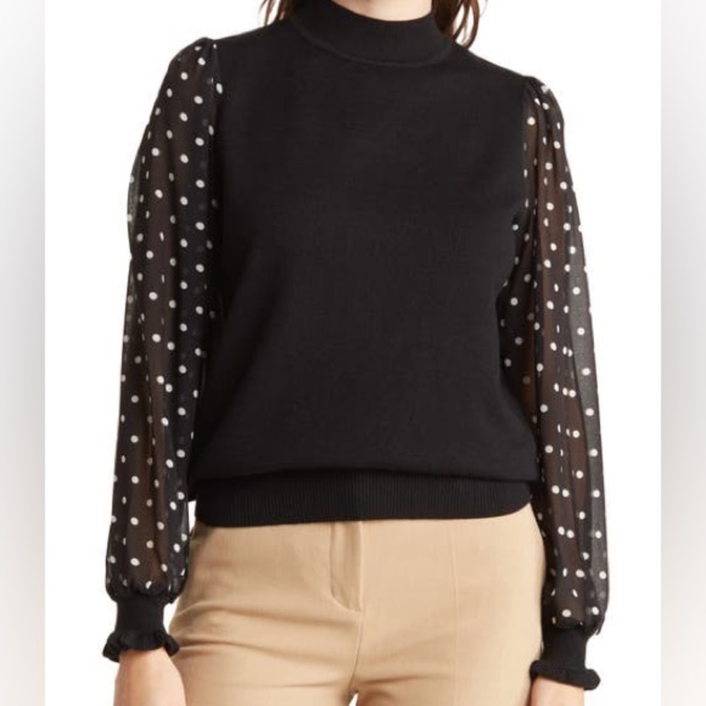 Nanette Lepore Polka Dot Sleeve Sweater Black Size Large
